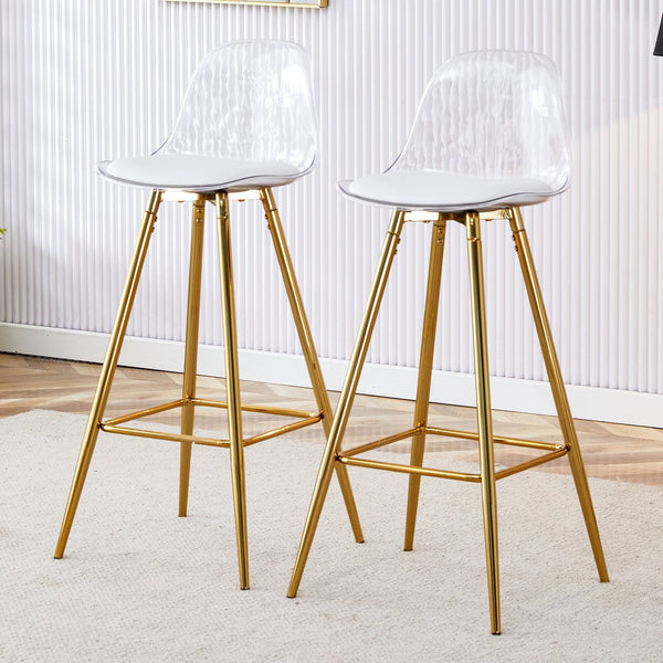 English Elm Modern White+Gold Upholstered Bar Chair with Metal Legs — Compact Water-Resistant PU Seating for Kitchen, Dining, Terrace (Easy Assembly) W1151P154368