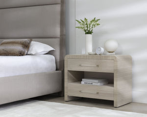 Sunpan Atherton Nightstand - Modern Global Design with Rich Texture, Soft-Closing Drawers & Unique Character Sand