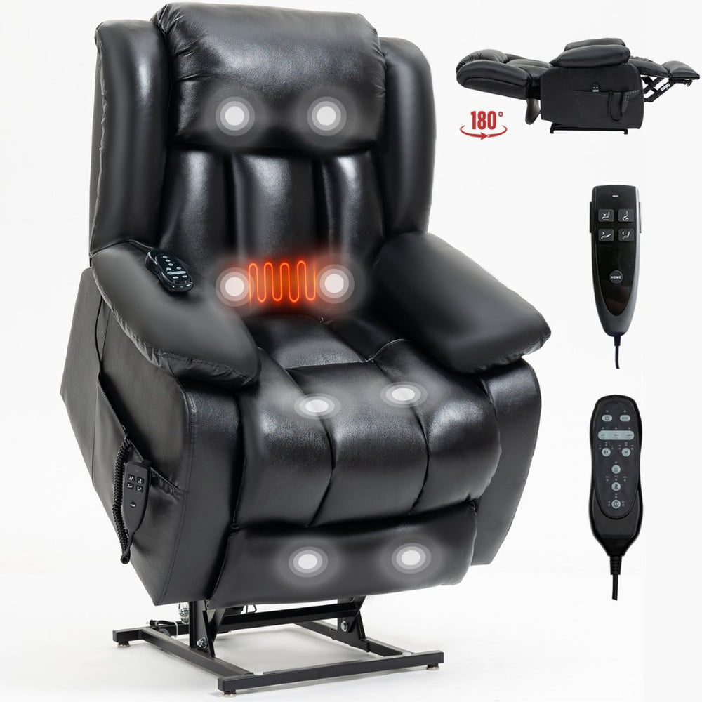 English Elm Dual Motor Power Lift Recliner with Massage Heat and 180 Degree Brown Lounge Chair W1803S00043