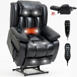 English Elm Dual Motor Power Lift Recliner with Massage Heat and 180 Degree Brown Lounge Chair W1803S00043