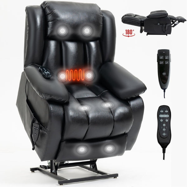 English Elm Dual Motor Power Lift Recliner with Massage Heat and 180 Degree Brown Lounge Chair W1803S00043