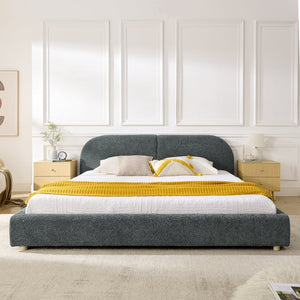 English Elm King Platform Bed Fully Upholstered in Plush Chenille with Low Profile Modern Frame Dark Gray W487S00474