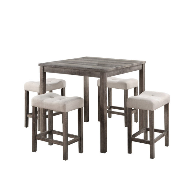 English Elm Lucenzo Counter Height Pub Set Distressed Wood Table with Tufted Linen Stools Brown B2749P413175