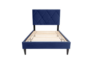 English Elm Twin Velvet Upholstered Bed With Adjustable Headboard, Diamond Stitching, And Sturdy Slat System B089P240512-GIGA