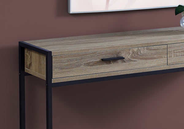 English Elm Accent Table with Storage Drawer and Glass Shelf, Modern Metal Frame End Table for Living Room Bedroom taupe 50 L x 15 W x 6 H B2710P219319