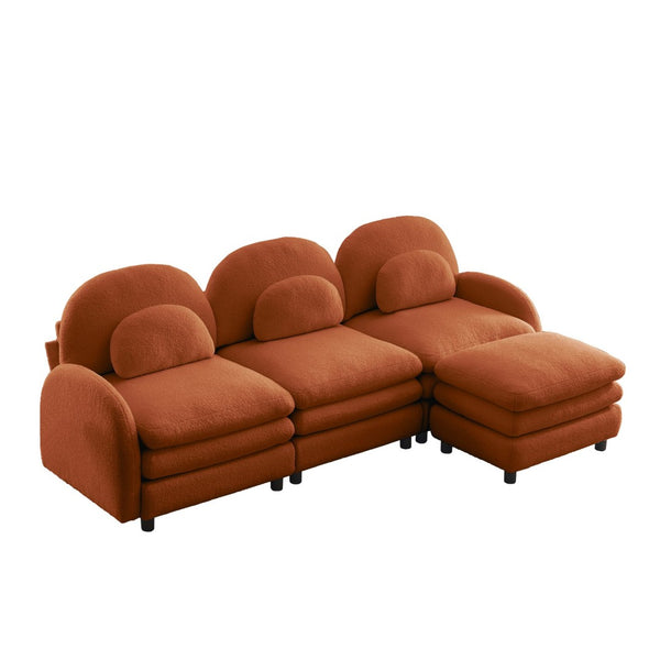 English Elm Teddy Fleece Modular Cloud Sofa Plush Curved Sectional with Ottoman for Living Room Orange W5656S00097
