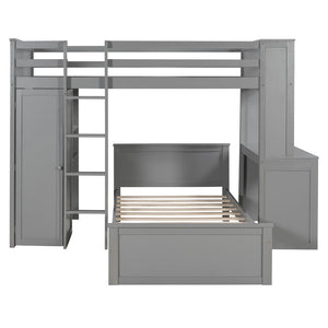 English Elm Twin Loft Bed System with Wardrobe Desk and Shelving for Kids Shared Bedroom Gray LT000820AAE-1
