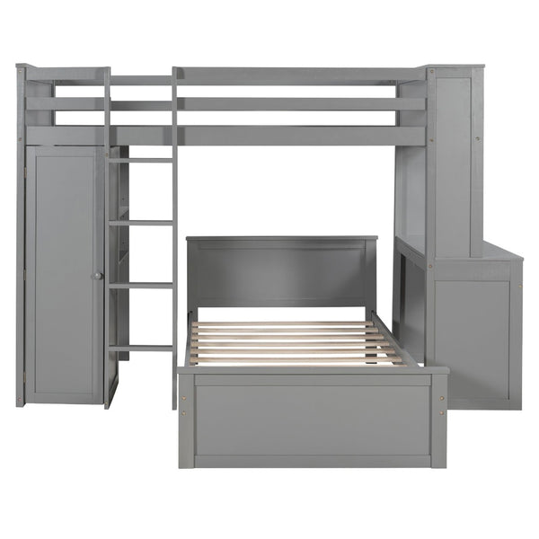 English Elm Twin Loft Bed System with Wardrobe Desk and Shelving for Kids Shared Bedroom Gray LT000820AAE-1