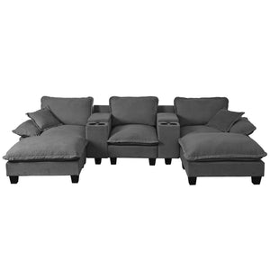 English Elm Modular Cloud Sectional U-shape Chenille Sofa with Storage Ottoman and Usb Charging Grey W3163S00130