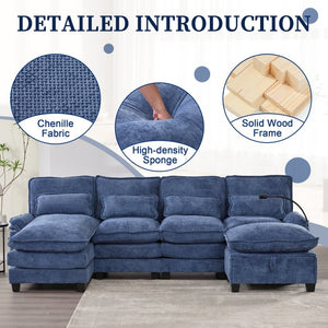 English Elm United U-Shape Sectional Sofa 106" - Modern Chenille Couch With Usb Ports, Storage Ottoman & Pillows W1568S00233-GIGA