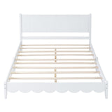 English Elm Queen Size Wood Platform Bed Frame, Retro Style Bed With Rectangular Headboard,No Need Box Spring,White