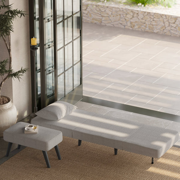 English Elm 3 Foldable Linen Chaise Lounge with Adjustable Backrest Footrest Detachable Pillow Convertible Sofa Bed for Small Spaces Beige 50.59 L x 27.76 W x 11.22 H W1716P280541