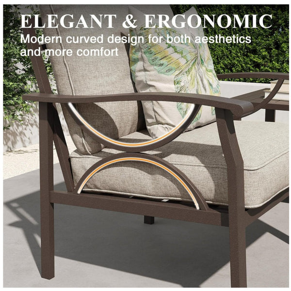 English Elm Set of 2 Outdoor Steel Armchairs Powder Coated Matte Frame with Cushioned Patio Seating Light Khaki+Beige B082P455144