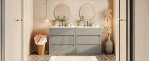 English Elm Christopher Knight Home® - 60" Double Sinks Bathroom Vanity Set with Two Ceramic Basins, Soft-Close Drawers, Sleek Handle-Free Design Gray N817P280550G