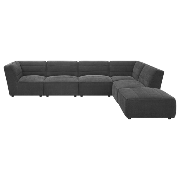 English Elm Vincent Dark Charcoal 6-Piece Modular Sectional Sofa with Ottoman, Plush Pocket Coil Seating for Media Rooms B062S01243