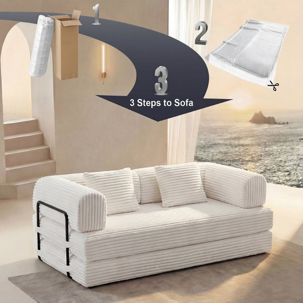 English Elm Compression Corduroy Modular Floor Sofa Sleeper Loveseat Tatami Sectional for Living Room Beige W1919P414169