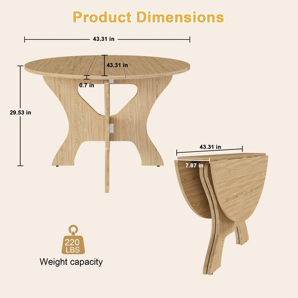 English Elm 43 Inch Foldable Mdf Dining Table with Warm Wood Grain Veneer for Compact Living Ancient Oak W2700P409329
