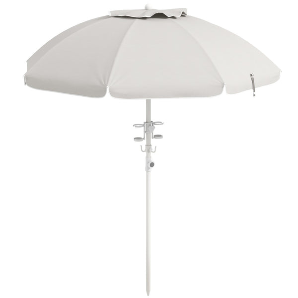 English Elm Outsunny 5.7' Portable Beach Umbrella With Uv40+ Protection, Tilt Feature, Cup Holders & Vented Canopy W2225P200536-GIGA