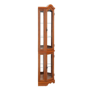 English Elm Curio Corner Cabinet Lighted Oak Display Case with Tempered Glass Shelves Crown Molding W2275P178902