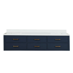 English Elm Blue Double Bath Vanity 80" Wide With White Quartz Top, Soft-Close Drawers & Ample Storage Space B2731P258110