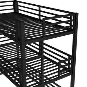 English Elm Twin Xl Triple Bunk Bed - Heavy-Duty Metal Frame With Guardrails & Noise-Reduced Design In Black W1580S00143-GIGA