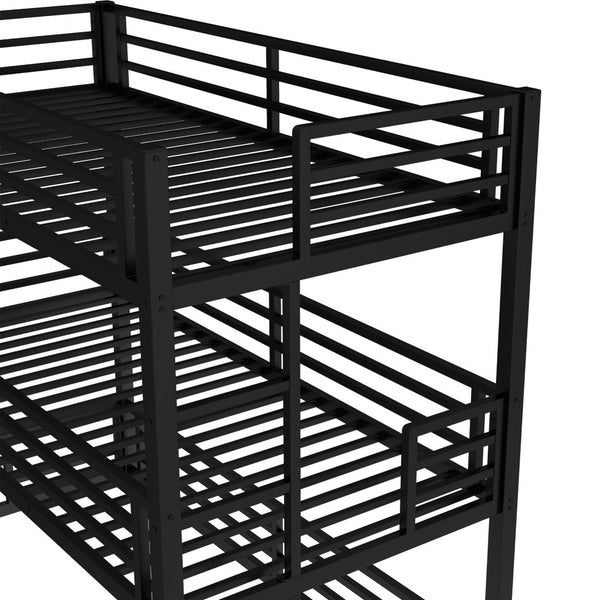 English Elm Twin Xl Triple Bunk Bed - Heavy-Duty Metal Frame With Guardrails & Noise-Reduced Design In Black W1580S00143-GIGA