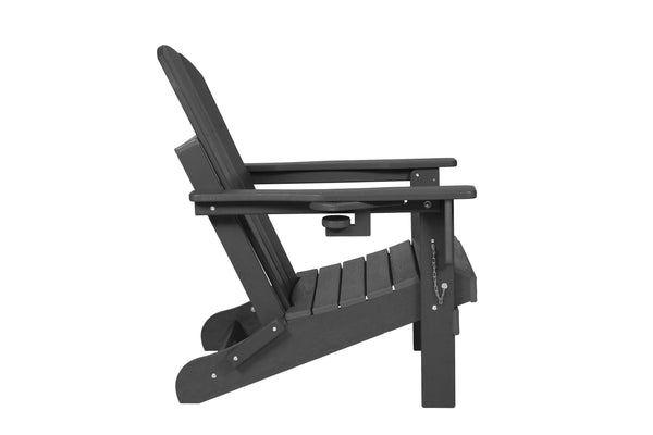 English Elm HDPE Folding Adirondack Chair Set of 2 with Dual Cup Holders, Weatherproof Wood-Texture Gray, 350lb Capacity W2103S00001