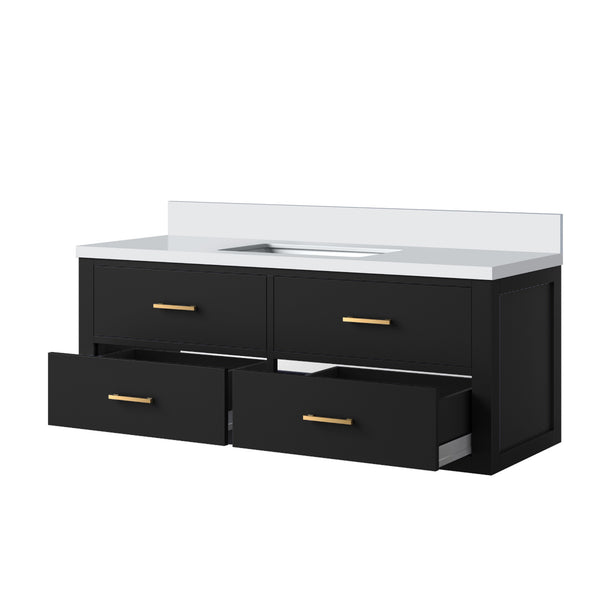 English Elm Black Single Bath Vanity 48" W X 22" D With Elegant White Quartz Top - Fully Assembled & Stylish B2731P257993