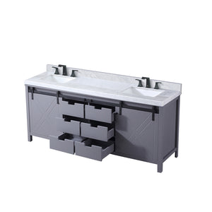 English Elm Dark Grey Double Bath Vanity 80 in W x 22 in D with Carrara Marble, Matte Black Faucet, Soft-Close Storage B2731P260152