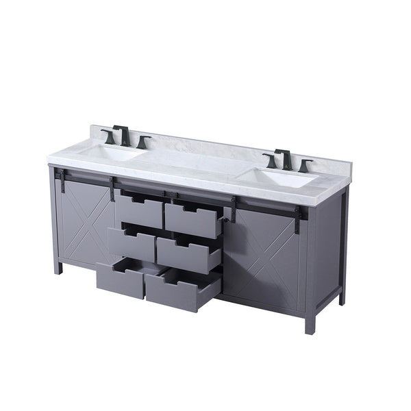English Elm Dark Grey Double Bath Vanity 80 in W x 22 in D with Carrara Marble, Matte Black Faucet, Soft-Close Storage B2731P260152