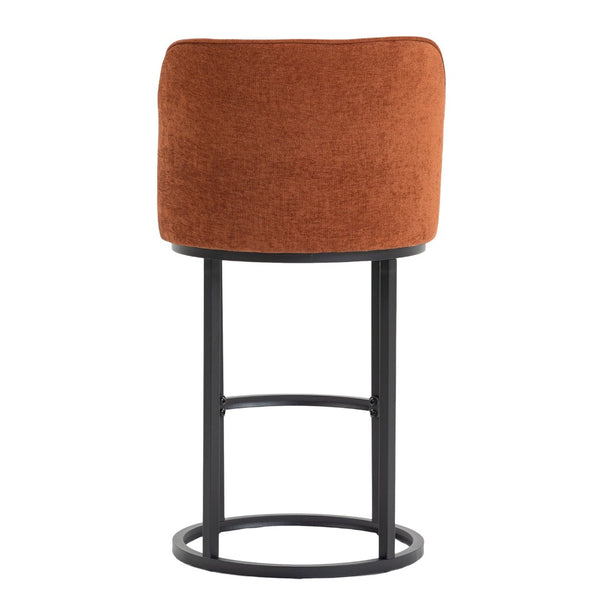 English Elm Counter Height Barstools Set of 2 Linen Upholstered Barrel Seat with Iron Legs Orange W395P410432