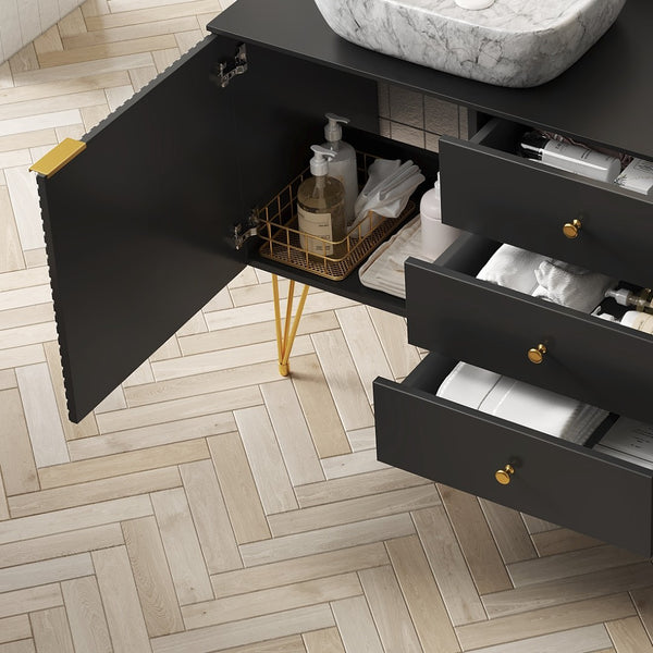 English Elm Dina Wall Mounted Plywood Vanity Sintered Stone Top Soft Close Drawers Dark Walnut W2615P303714