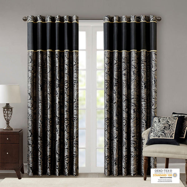 English Elm Jacquard Curtain Panel Pair - Luxurious Paisley Weave With Metallic Accents For Elegant Windows B03598084