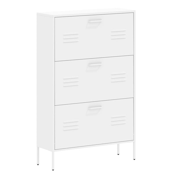 English Elm Shoe 3-Flip Drawer Storage Cabinet with Metal Frame — Freestanding Organizer for Entryway, White T2398P290422