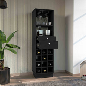 English Elm Classic Matte Black Bar Cabinet with Twelve Bottle Wine Rack and Two Storage Drawers B20091835