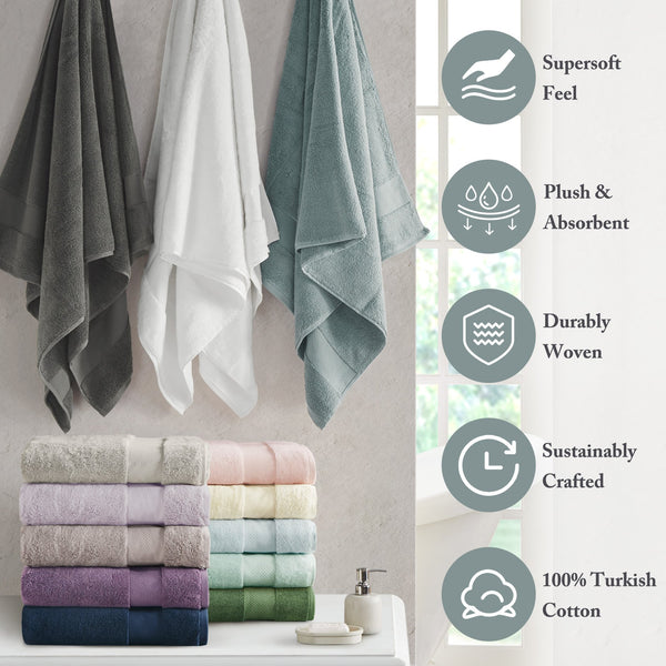 JLA Home Madison Park Signature - Cotton Luxurious 6-Piece Turkish Bath Towel Set 600 GSM Oversized Plush Dobby Border, OEKO-TEX Certified Blue MPS73-416