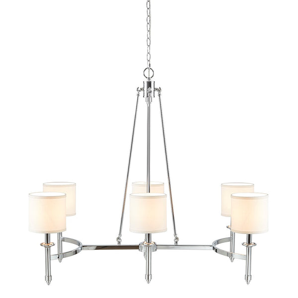 English Elm 6-light Drum Shade Chandelier with Fabric Shades and Iron Frame, 39" Wide Hanging Statement Fixture Chrome 43.88 L x 20.5 W x 11.75 H B035P264527