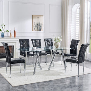 English Elm 71-inch Tempered Glass Dining Table Electroplated Metal Base Open Airy Modern Style White W3875S00005