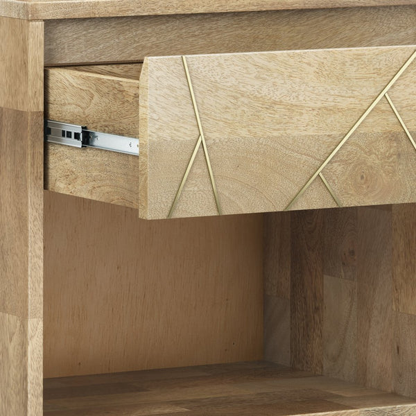 English Elm Jager Handcrafted Mango Wood Bedside Table with Soft-Close Drawer & Gold Inlay Legs, 22"W B136P158755