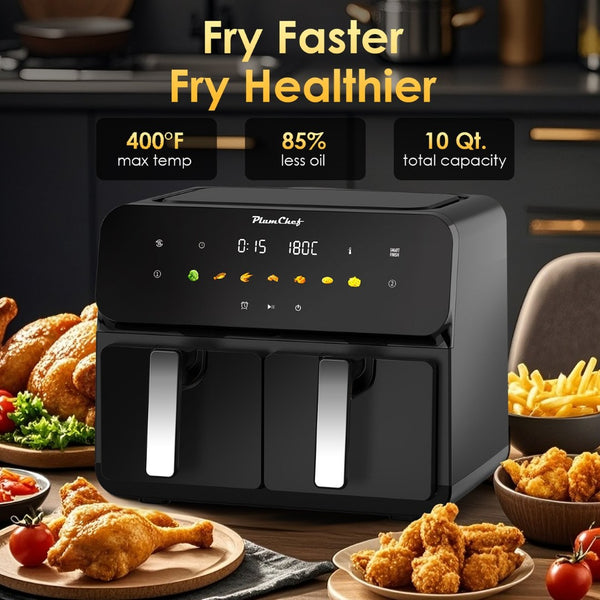 English Elm 10qt Dual Basket Air Fryer with Synccook 1700w Digital Touchscreen Serves Six W1002P484142