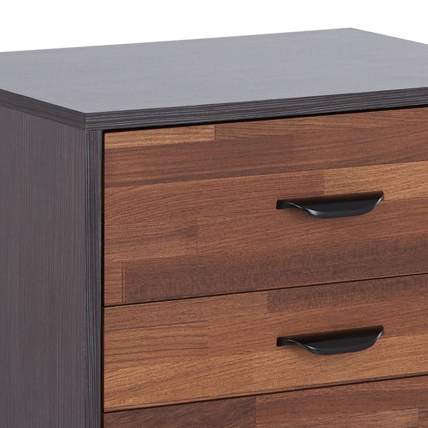 English Elm Eloy Walnut & Espresso Finish Accent Table with 3 Spacious Drawers, Sleek Storage and Durable Build B2726P271346