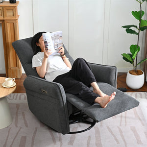 English Elm 270° 270° Power Swivel Recliner Chair with USB Ports, 30° Rocking, 95–150° Recline for Small Spaces Dark Gray W1028S00050