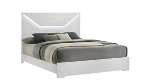 English Elm Blanca King 5-Piece Bedroom Set with LED Headboard, White Lacquer Finish, Quilted Accents & Storage B009S01392