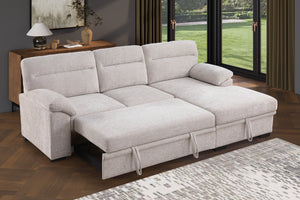 English Elm Kipling Chenille Sleeper Sectional with Storage Chaise and Built-in Usb Charging Beige B061S00833