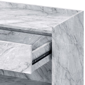 English Elm Azrael White Faux Marble Top Accent Table with Chrome Metal Base, Drawer & Open Storage, 100lb Limit B2726P340578