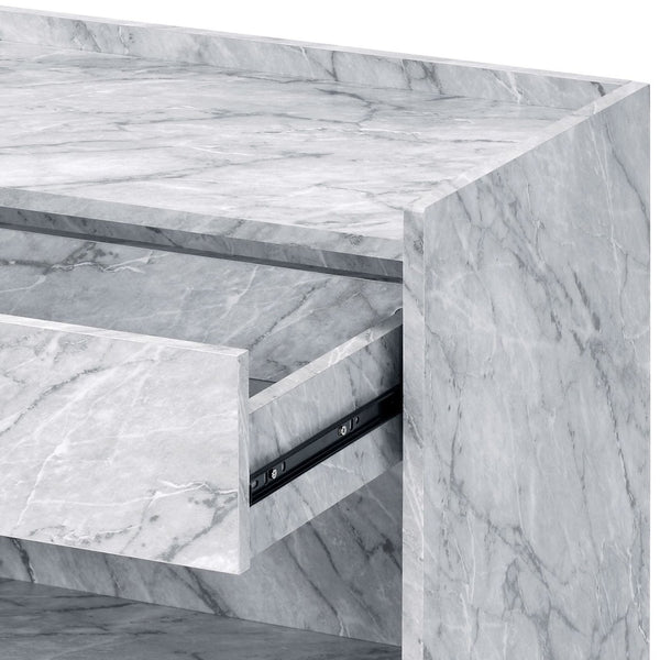 English Elm Azrael White Faux Marble Top Accent Table with Chrome Metal Base, Drawer & Open Storage, 100lb Limit B2726P340578