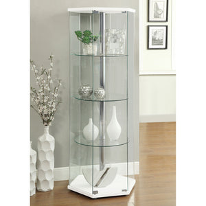 English Elm Tenley White Hexagonal 4-Shelf Clear Glass Curio Cabinet — Modern Geometric Display, Airy Storage B062P328716