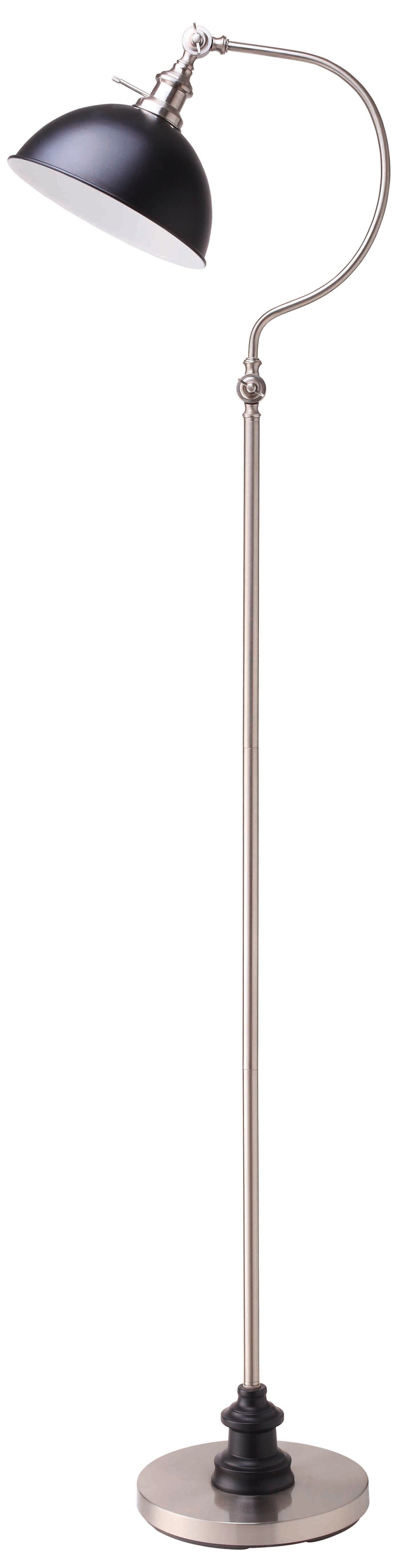 English Elm 56''H Satin Nickel Good Neck Floor Lamp - Arched Brushed Metal, Weighted Base, Focused Black Shade, UL Listed B080P236834