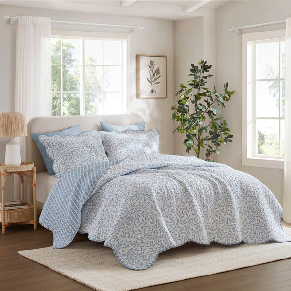 English Elm 5-piece Cotton Dobby Botanical Duvet Set with Embroidered Coastal Throw Pillows B035P463290