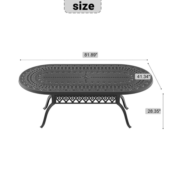 English Elm L81.89*w41.34-inch Cast Aluminum Oval Patio Dining Table Seats 8 Carved Black W1710P459503